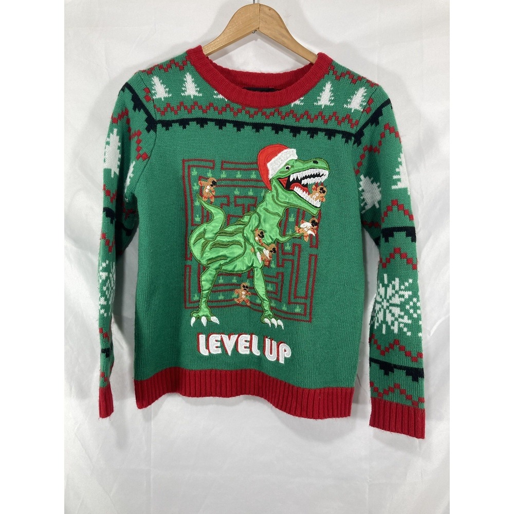 BLIZZARD BAY Kids medium Dinosaur Eating ginger bread, man UGLY-CHRISTMAS Sweat